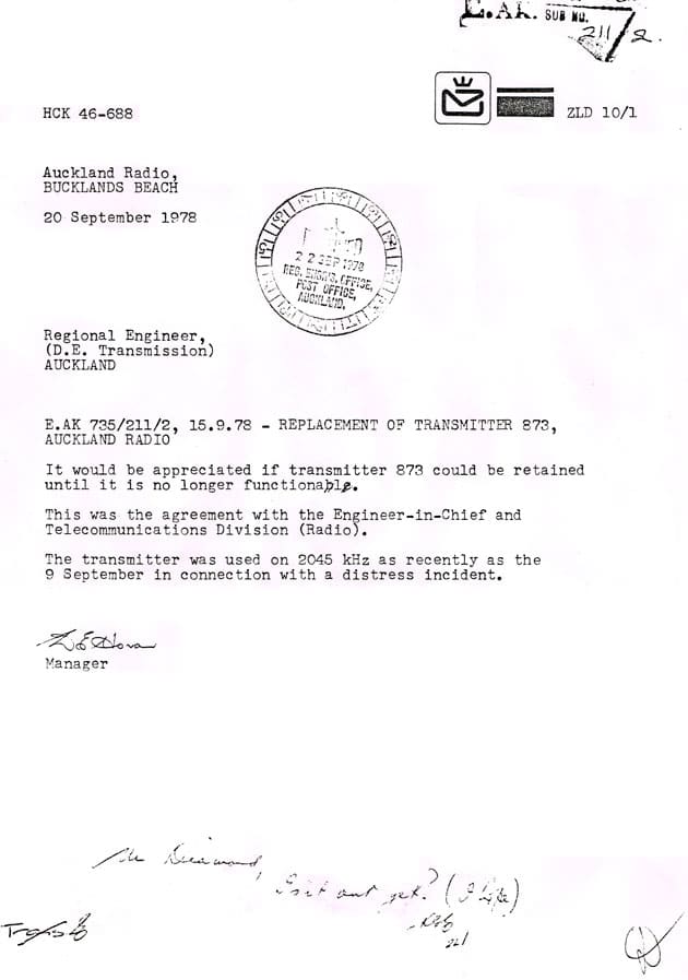 letter from Auckland Radio manager